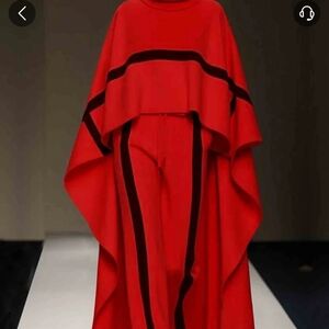 Chic Red and Black Cape Ensemble